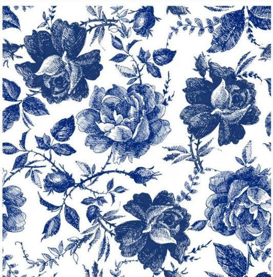 Premium Rice Decoupage Paper - Blue Sketched Flowers