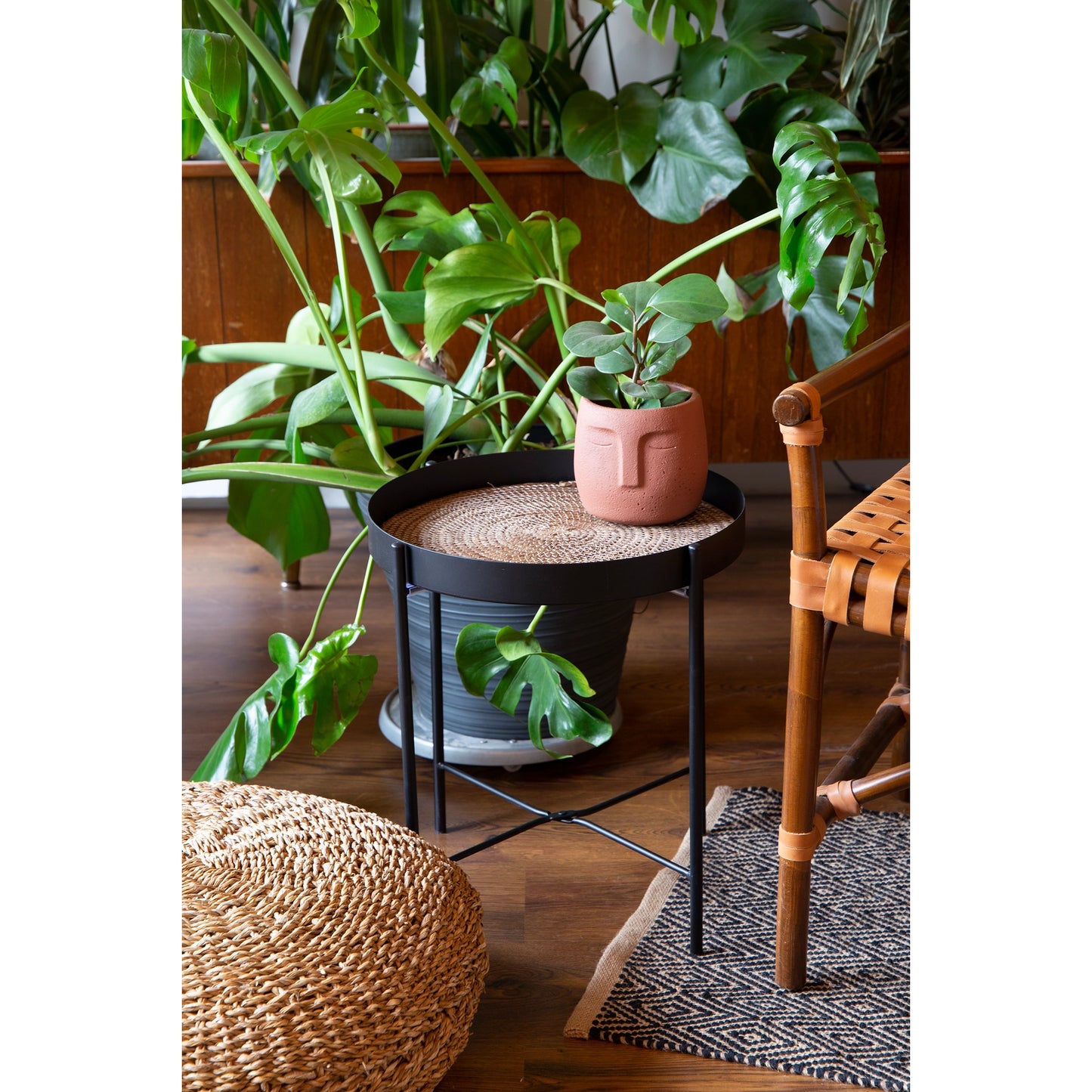 Metal & Banana Leaf Side Table