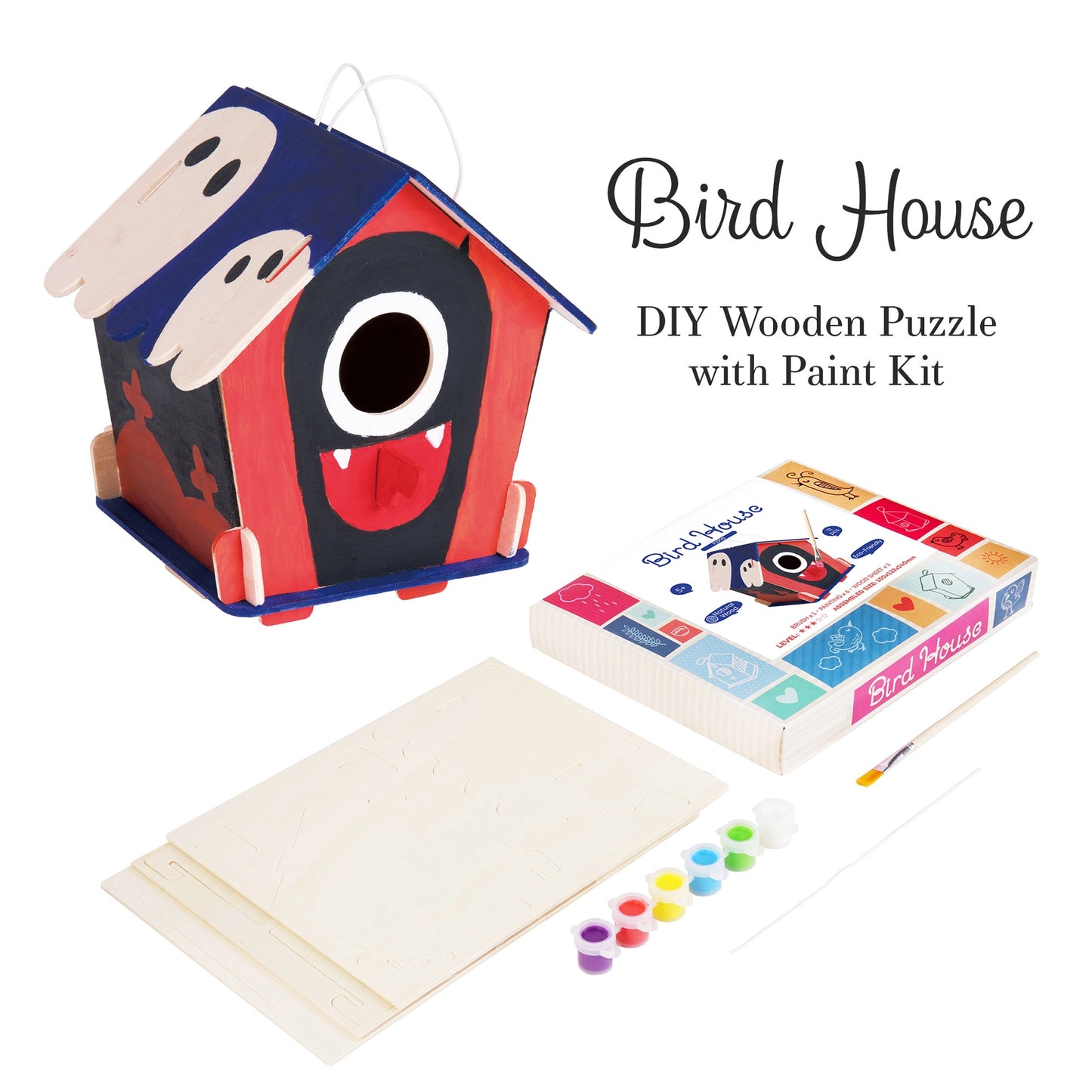 DIY 3D Wooden Birdhouse with Paint Kit
