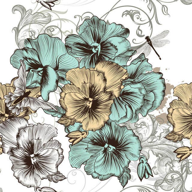 Premium Rice Decoupage Paper - Blue and Yellow Floral