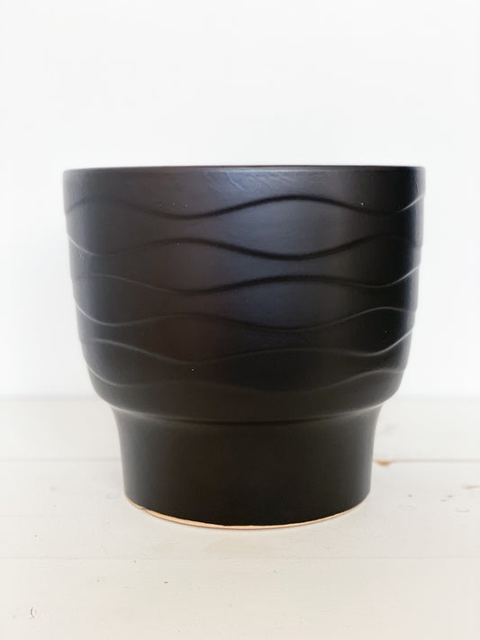 10” Tapered Matte Black Ceramic Pot