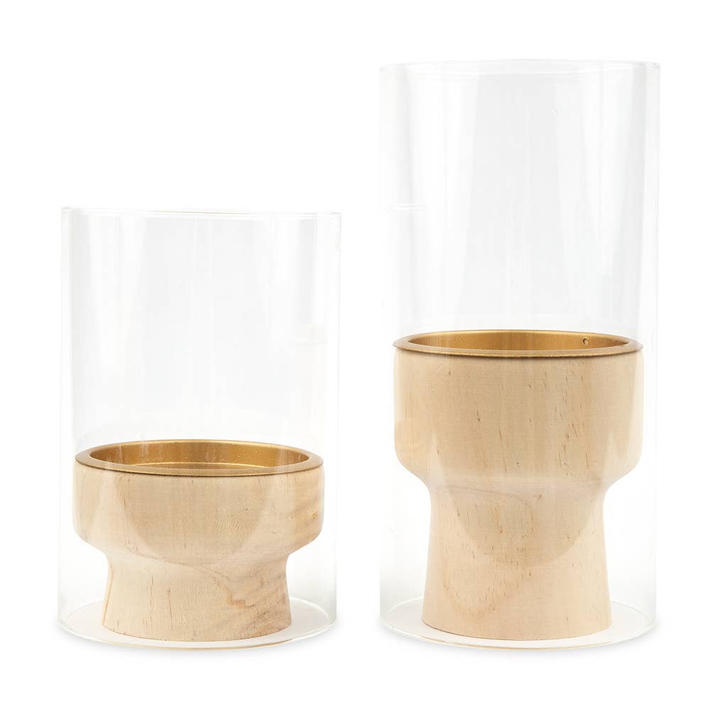 Wood & Glass Pillar Candle Holders - set of 2