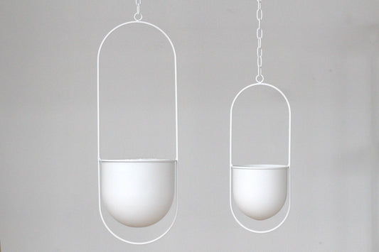 Minimalist Matte White Metal Oval Hanging Planter