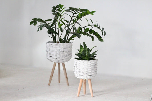 White Boho Woven Plant Stand