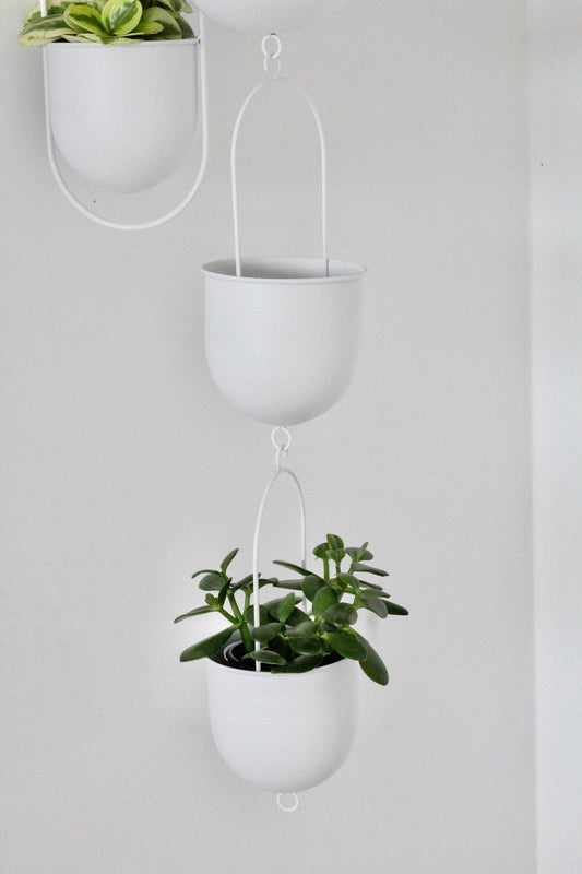 Matte White Metal Oval Hanging Planter Extension