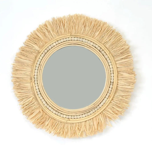 Rattan Mirror With Grass Decor